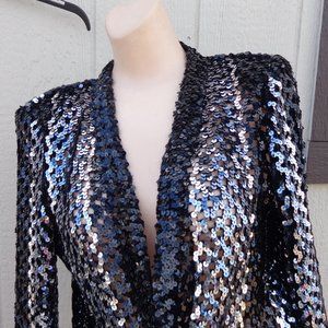 Vintage Black Silver LIlli Diamond See Through Sequin Covered Party Disco Jacket